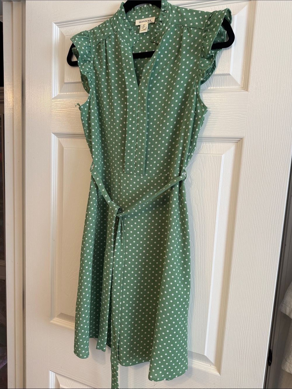Rails Green Polka Dot Midi Dress with Tie Waist